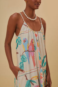 Robe longue Stitched Birds en lin - Blanc