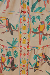Robe longue Stitched Birds en lin - Blanc
