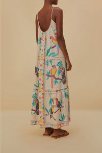 Robe longue Stitched Birds en lin - Blanc