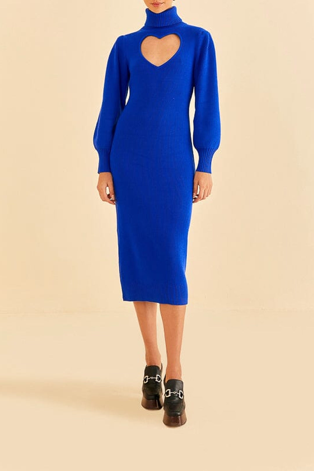 Robe midi à encolure cœur en maille - Bleu