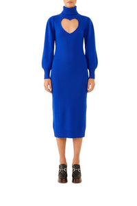 Robe midi à encolure cœur en maille - Bleu
