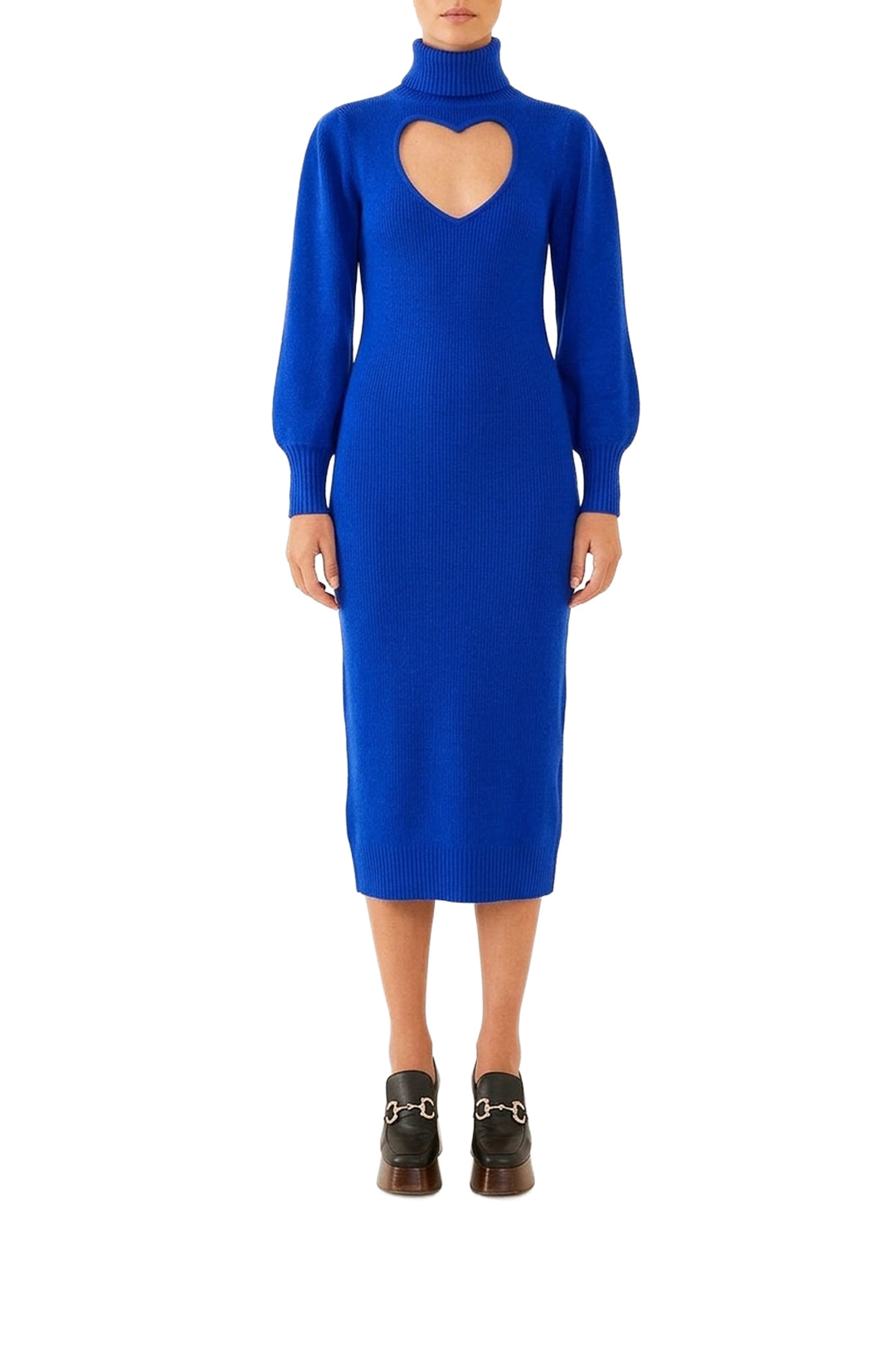 Robe midi à encolure cœur en maille - Bleu