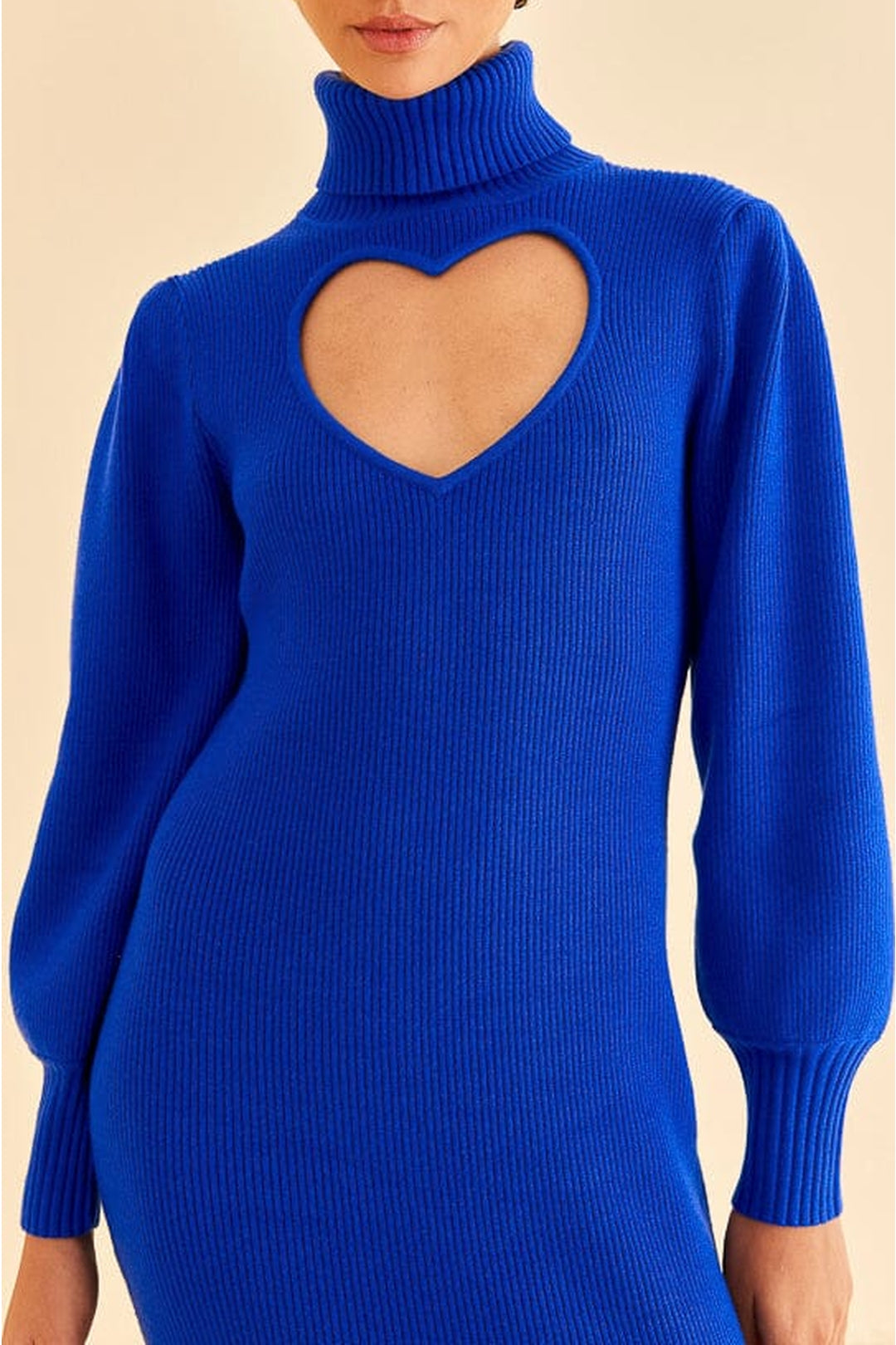 Robe midi à encolure cœur en maille - Bleu