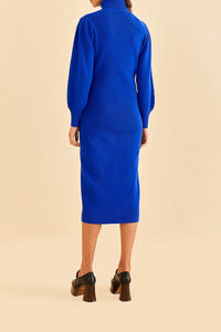 Robe midi à encolure cœur en maille - Bleu