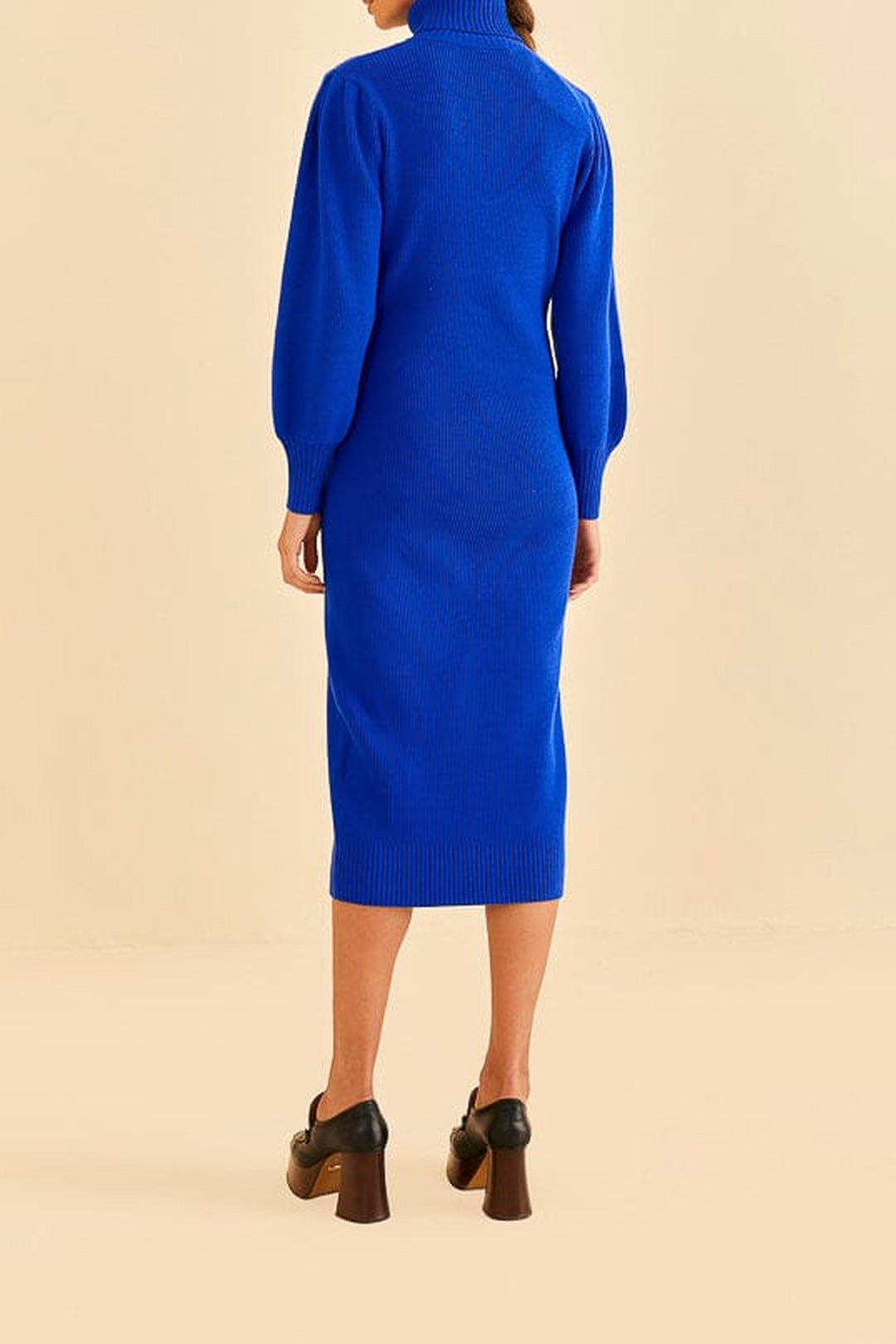 Robe midi à encolure cœur en maille - Bleu