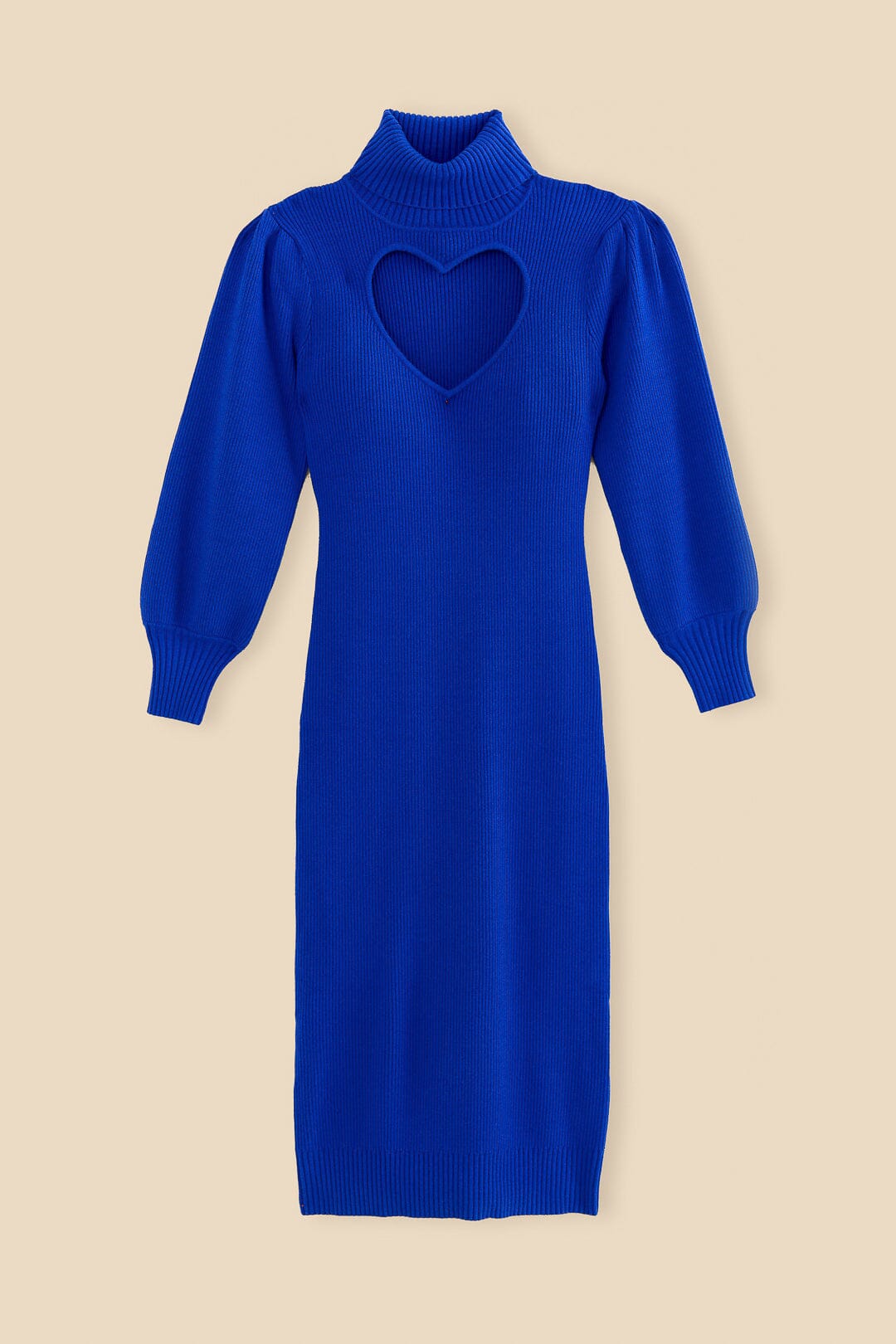 Robe midi à encolure cœur en maille - Bleu