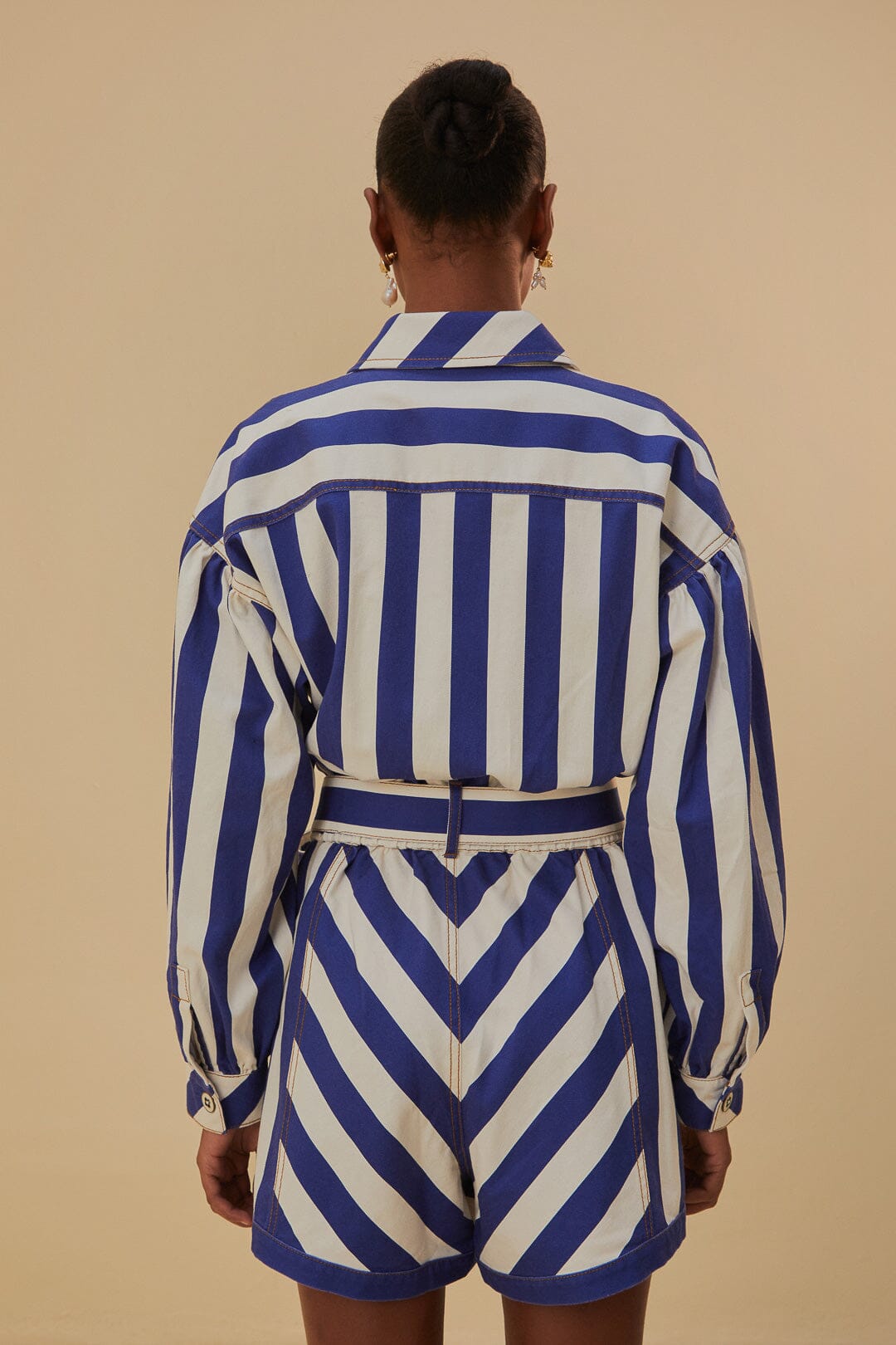 Combi-short à rayures en coton - Bleu