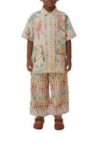 Chemise Stitched Birds en lin - Blanc