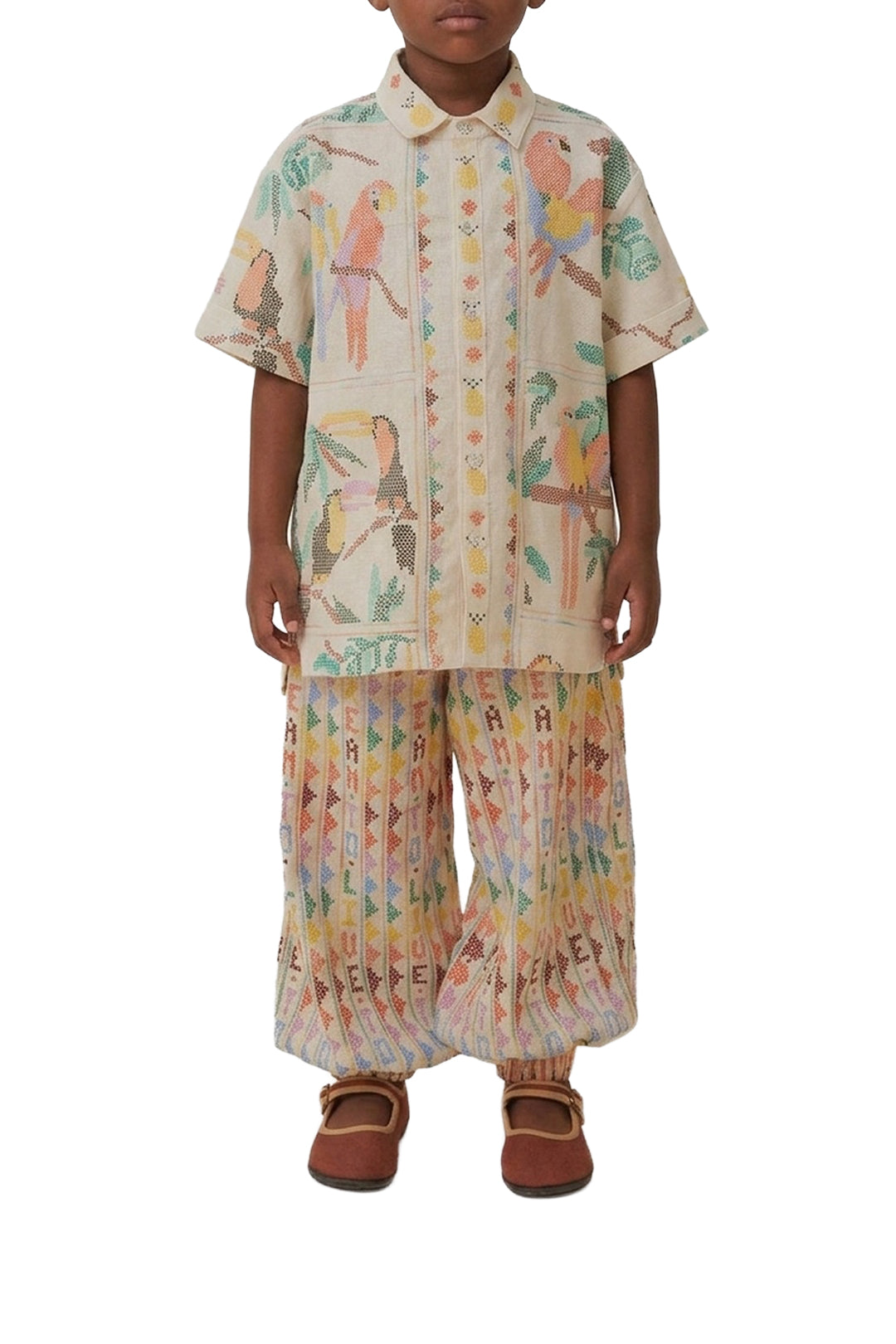 Chemise Stitched Birds en lin - Blanc