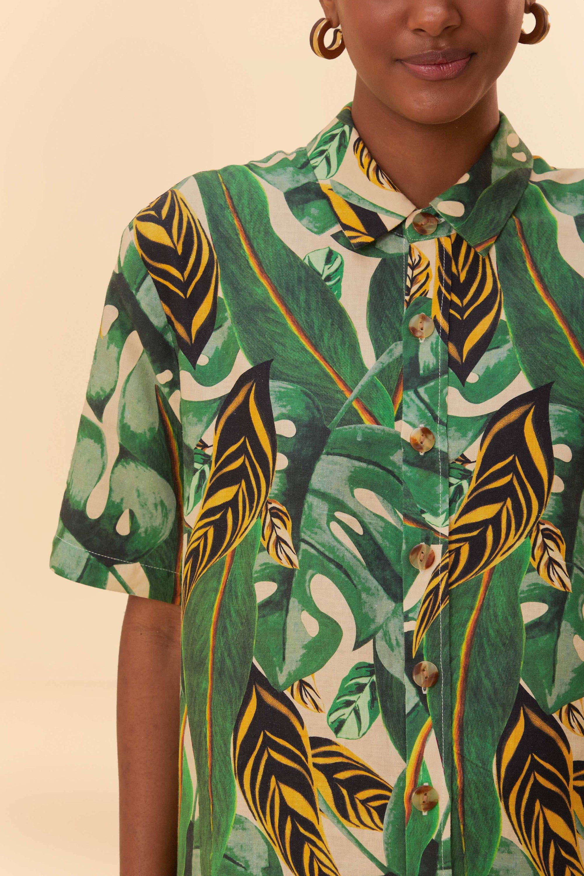 Chemise Tropical Leaves en lin - Vert