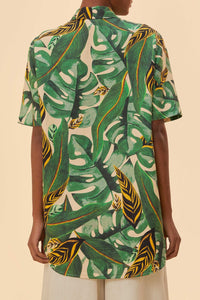 Chemise Tropical Leaves en lin - Vert