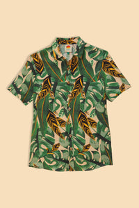 Chemise Tropical Leaves en lin - Vert