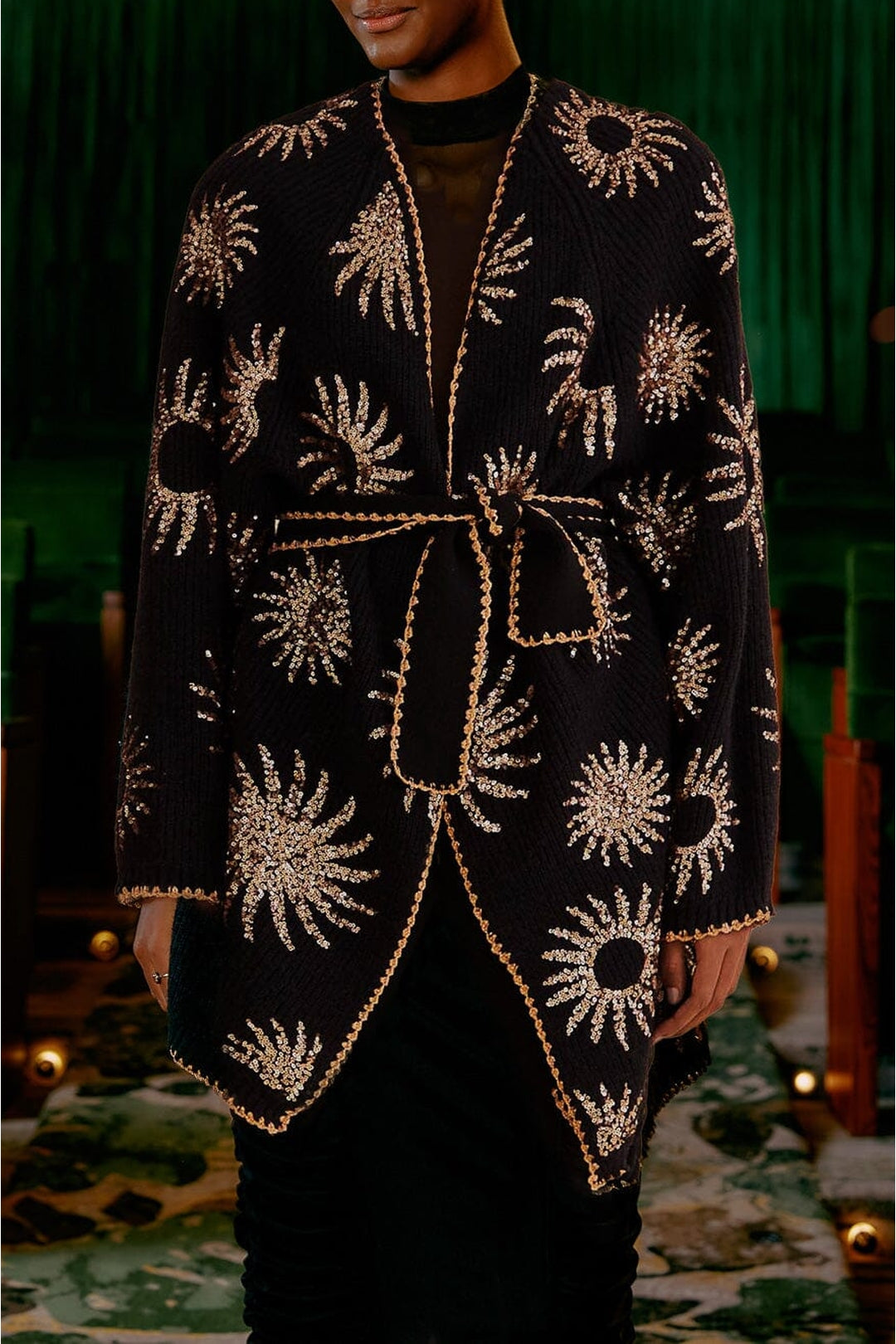 Cardigan brodé de paillettes - Noir