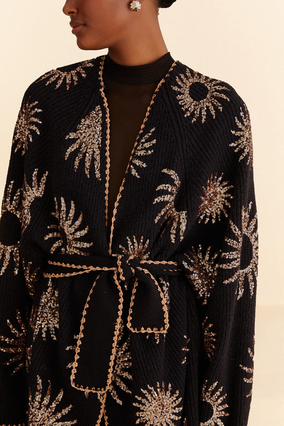 Cardigan brodé de paillettes - Noir