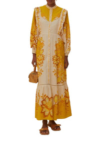 Robe longue Aura Floral Cream - Jaune
