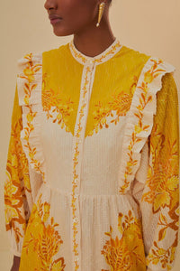 Robe longue Aura Floral Cream - Jaune