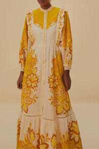 Robe longue Aura Floral Cream - Jaune