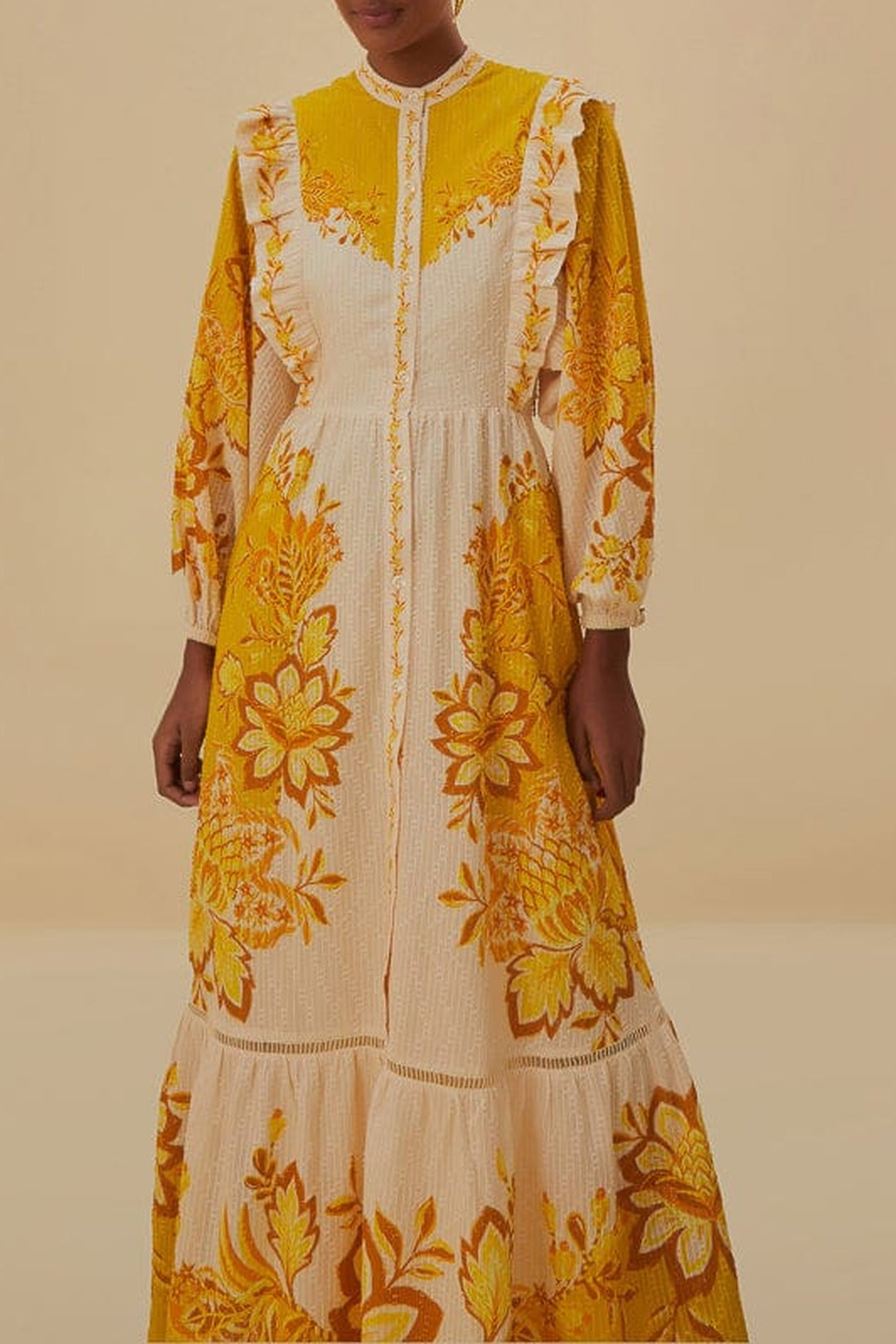 Robe longue Aura Floral Cream - Jaune