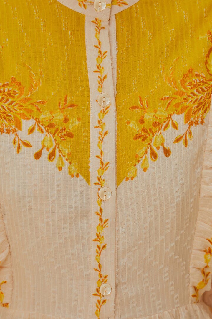 Robe longue Aura Floral Cream - Jaune