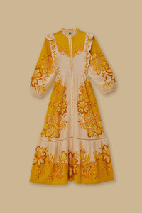 Robe longue Aura Floral Cream - Jaune