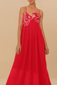 MEDIA OFF LINE_Robe maxi Fish Top en lin - Rouge