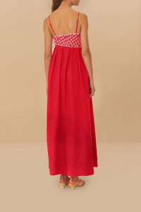 MEDIA OFF LINE_Robe maxi Fish Top en lin - Rouge