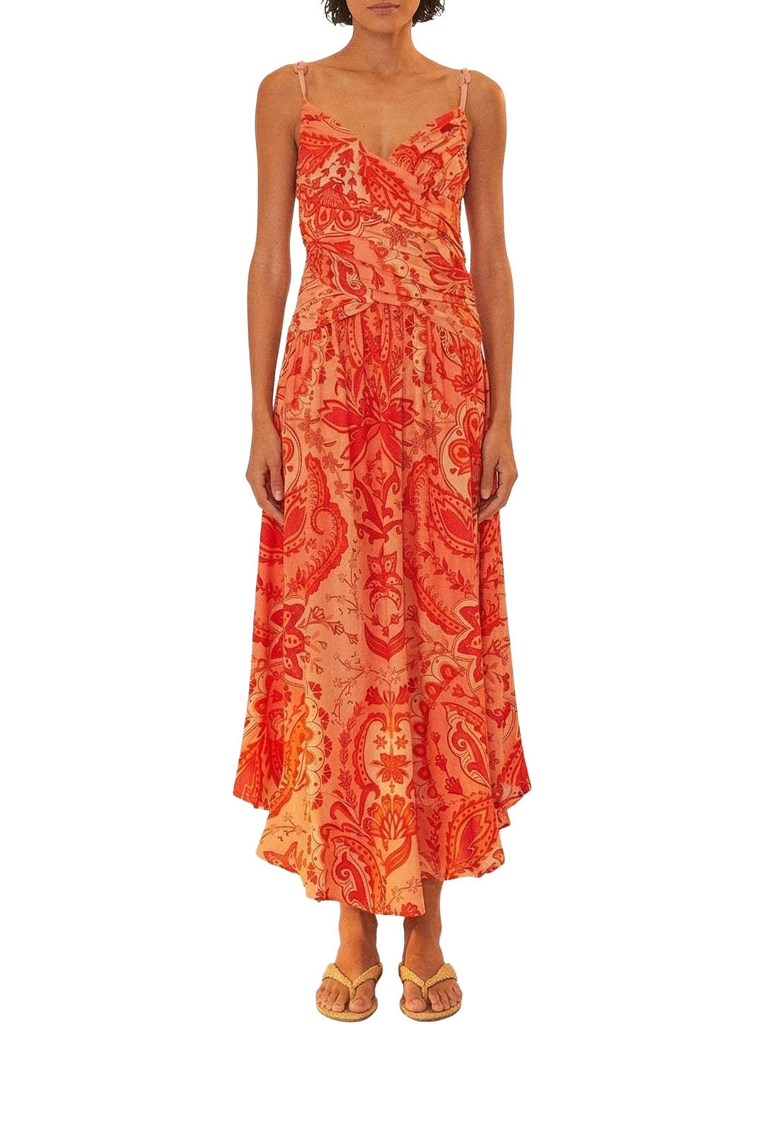 Robe longue Jaipur à nœuds en lin - Rouge