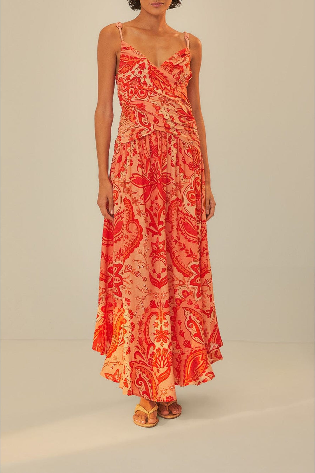 Robe longue Jaipur à nœuds en lin - Rouge