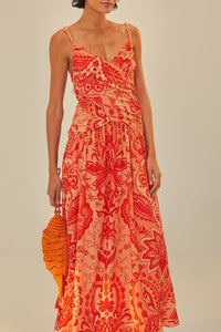 Robe longue Jaipur à nœuds en lin - Rouge