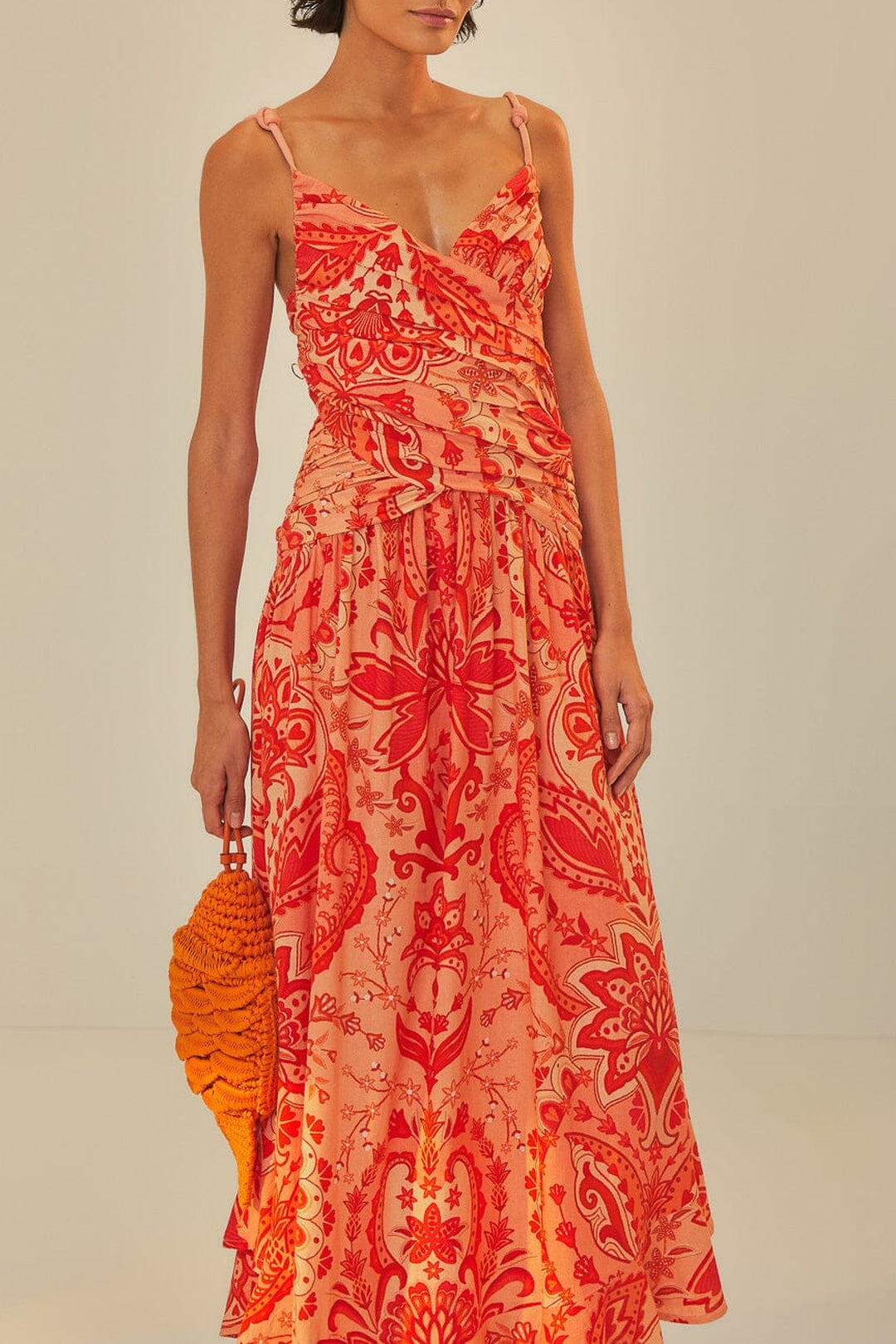 Robe longue Jaipur à nœuds en lin - Rouge