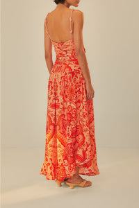 Robe longue Jaipur à nœuds en lin - Rouge