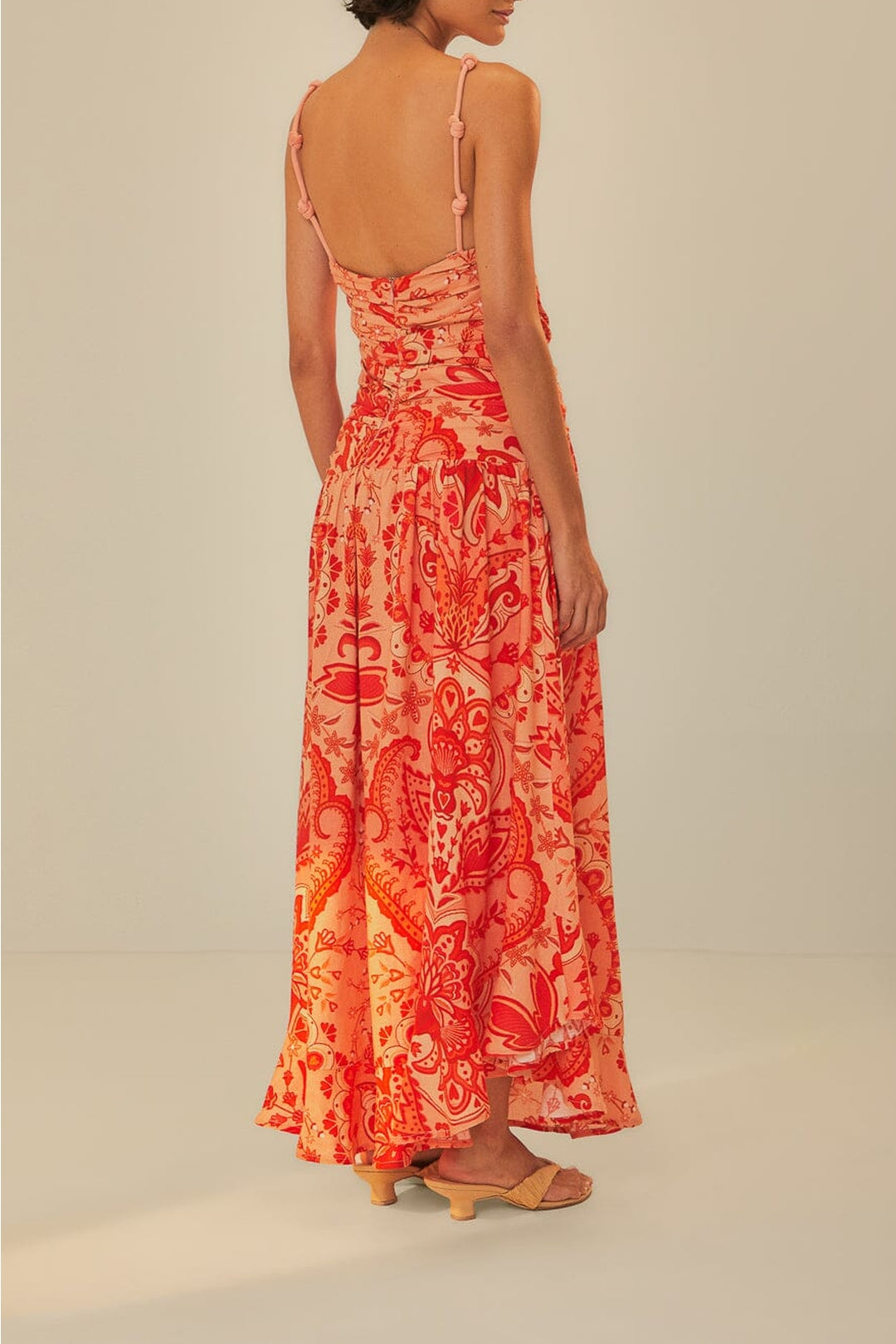 Robe longue Jaipur à nœuds en lin - Rouge