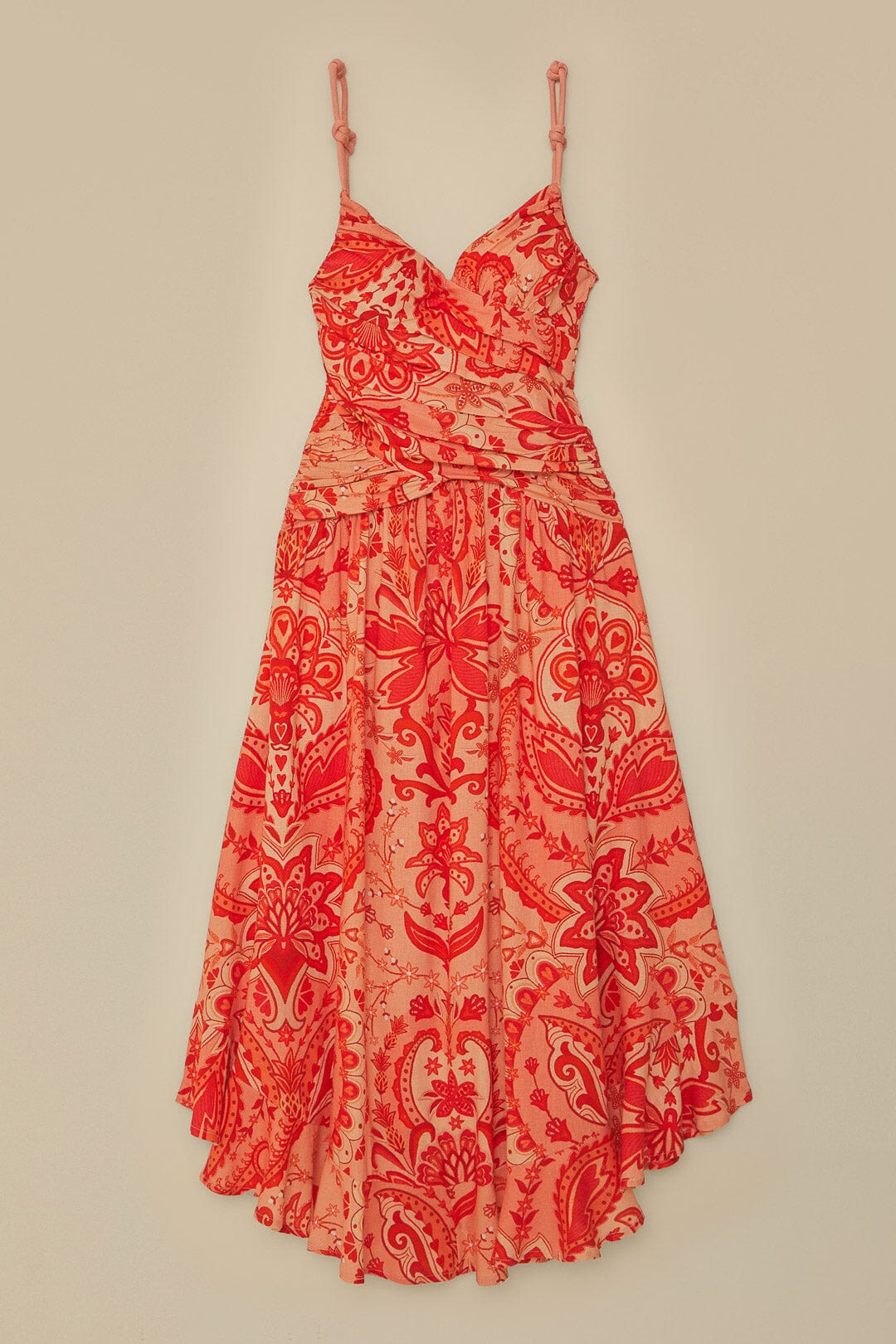 Robe longue Jaipur à nœuds en lin - Rouge