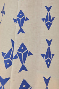 Graphic Fishes long dress in linen - White