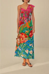 Robe longue à bretelles Flowery Rufle - Multicolore
