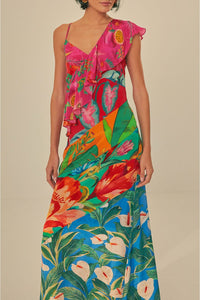 Robe longue à bretelles Flowery Rufle - Multicolore