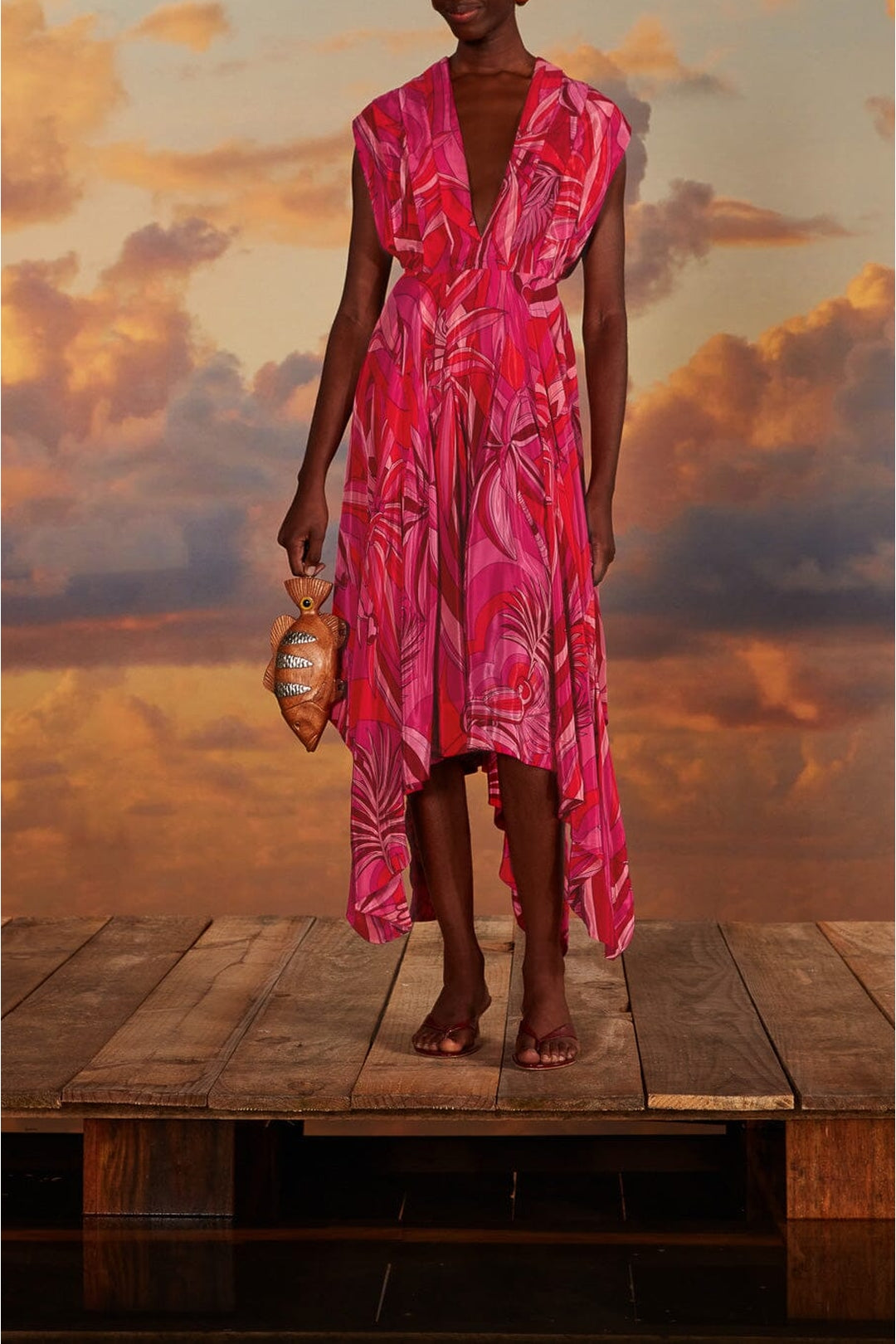 Robe midi Endless Summer à encolure en v - Rouge