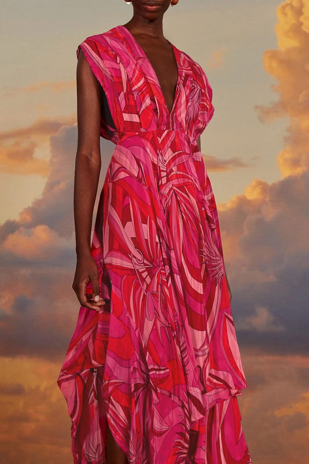 Robe midi Endless Summer à encolure en v - Rouge