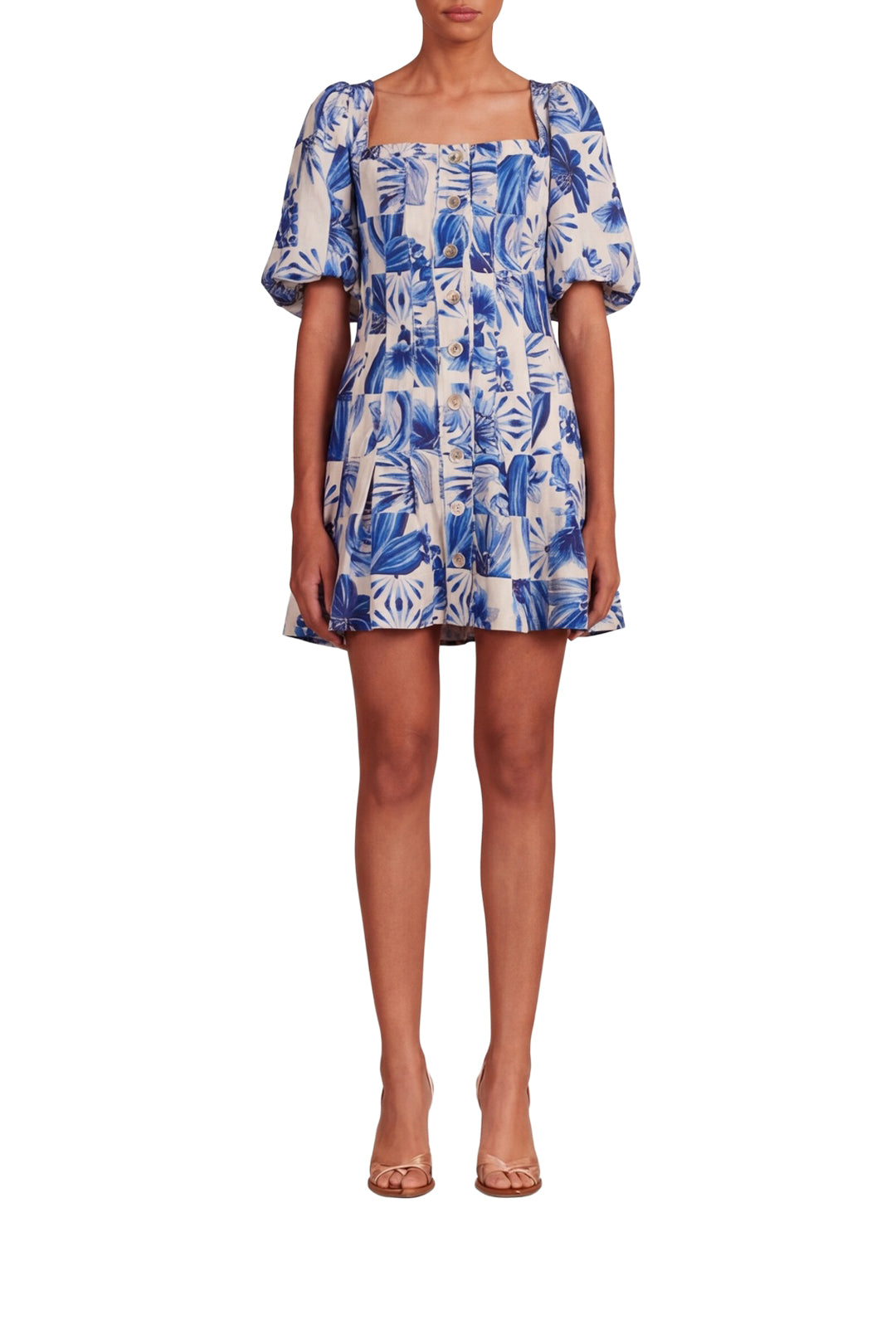 Robe courte écossaise à carreaux en lin - Bleu
