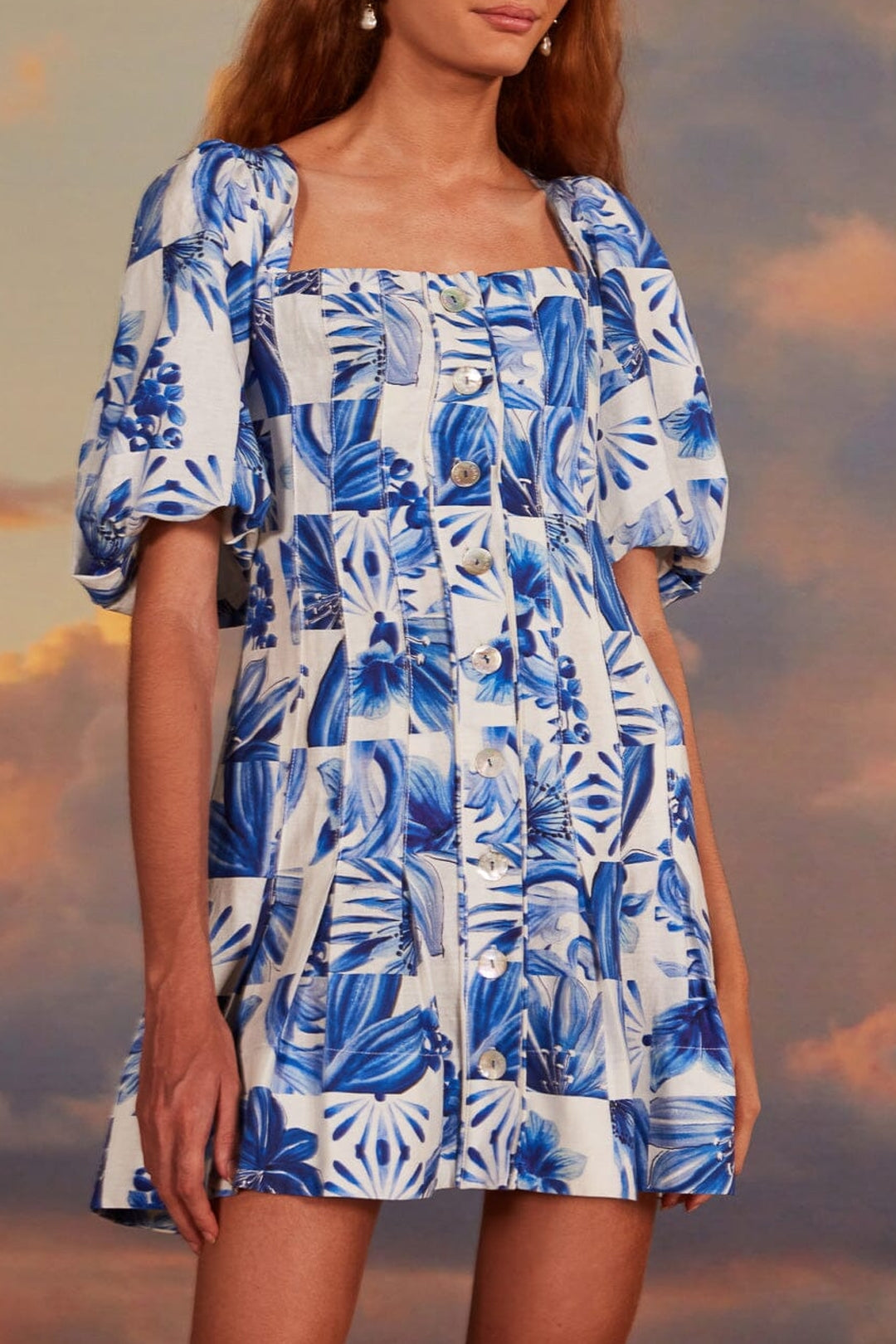 Robe courte écossaise à carreaux en lin - Bleu