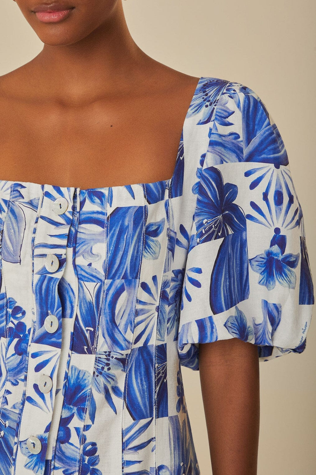 Robe courte écossaise à carreaux en lin - Bleu