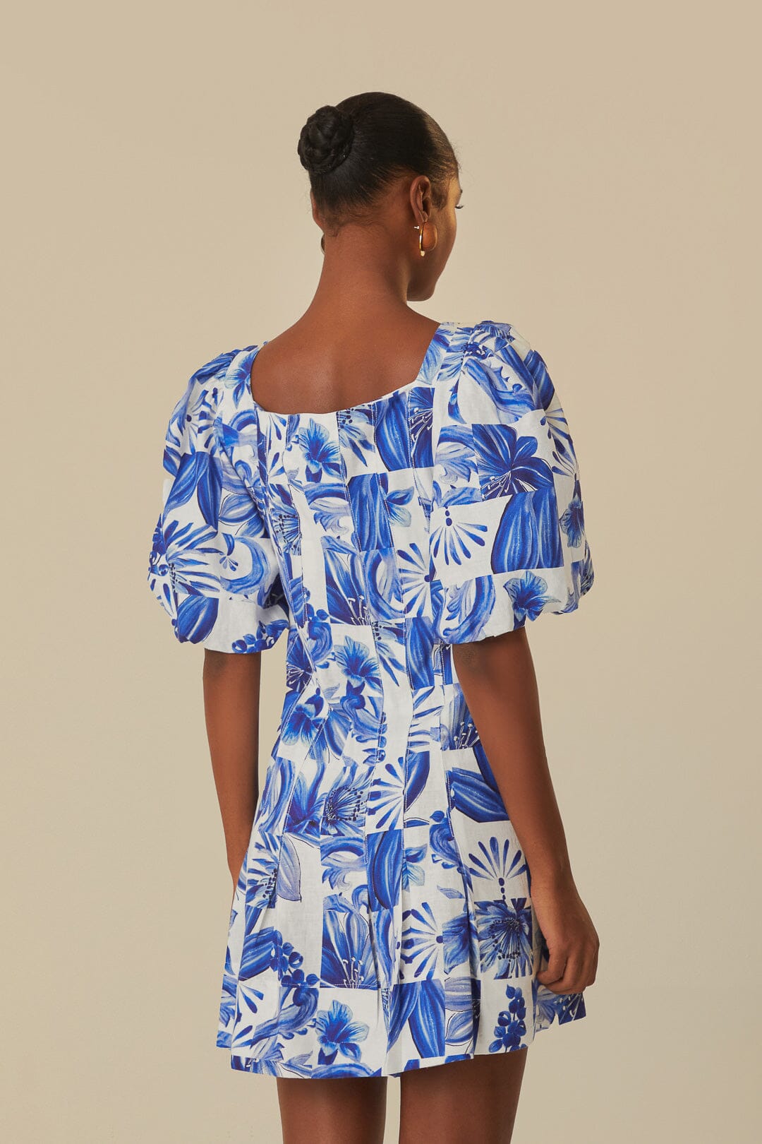 Robe courte écossaise à carreaux en lin - Bleu