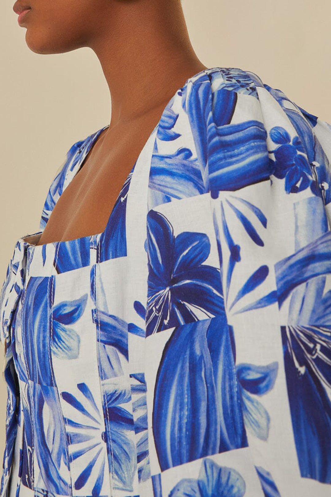 Robe courte écossaise à carreaux en lin - Bleu