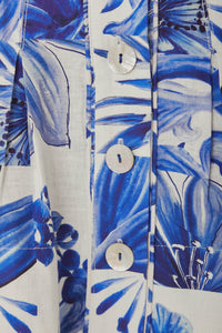 Robe courte écossaise à carreaux en lin - Bleu