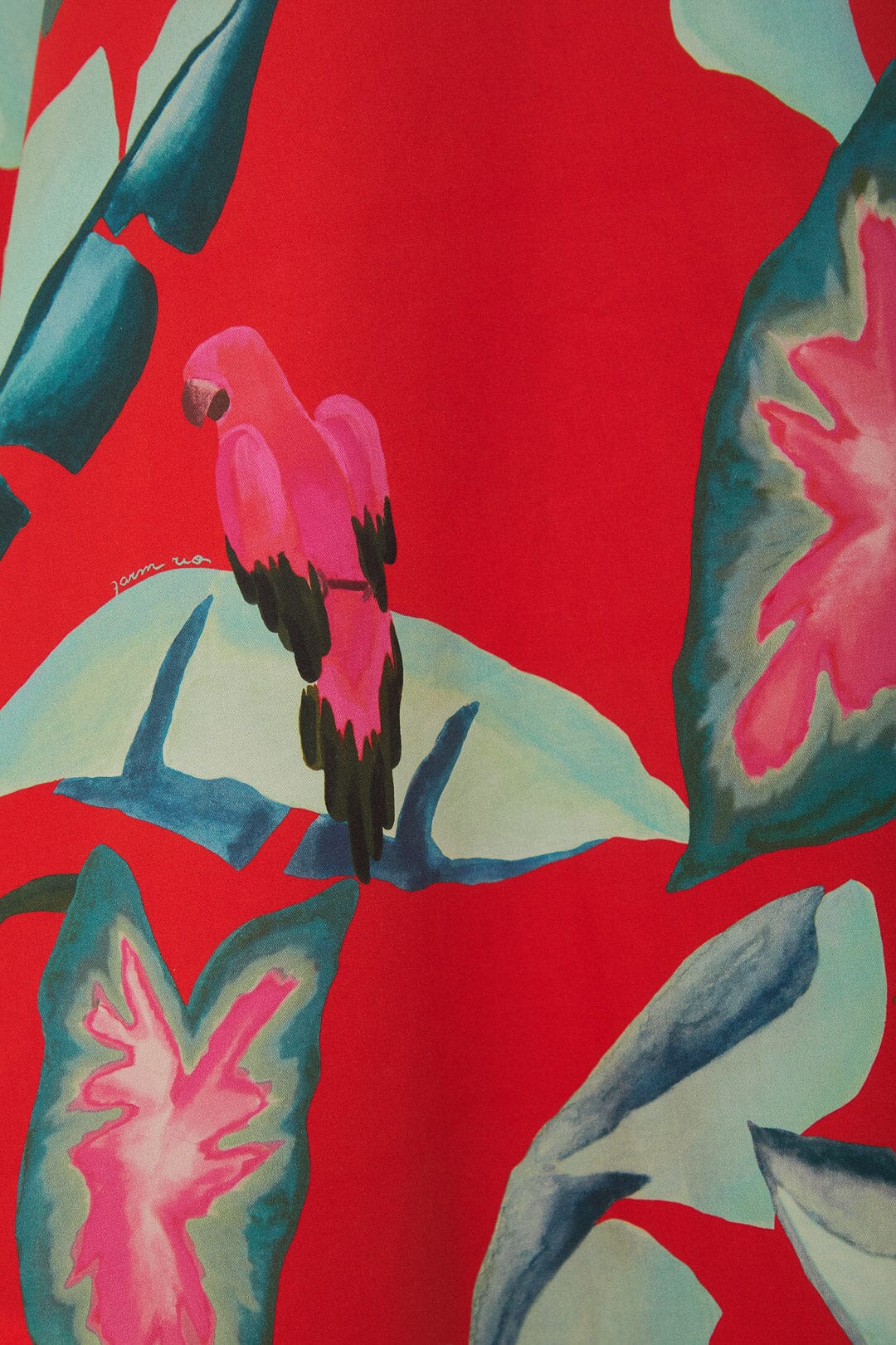 Robe midi à motif feuillage d'été en coton - Rouge