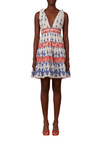 Graphic Fishes cotton short dress - Blue