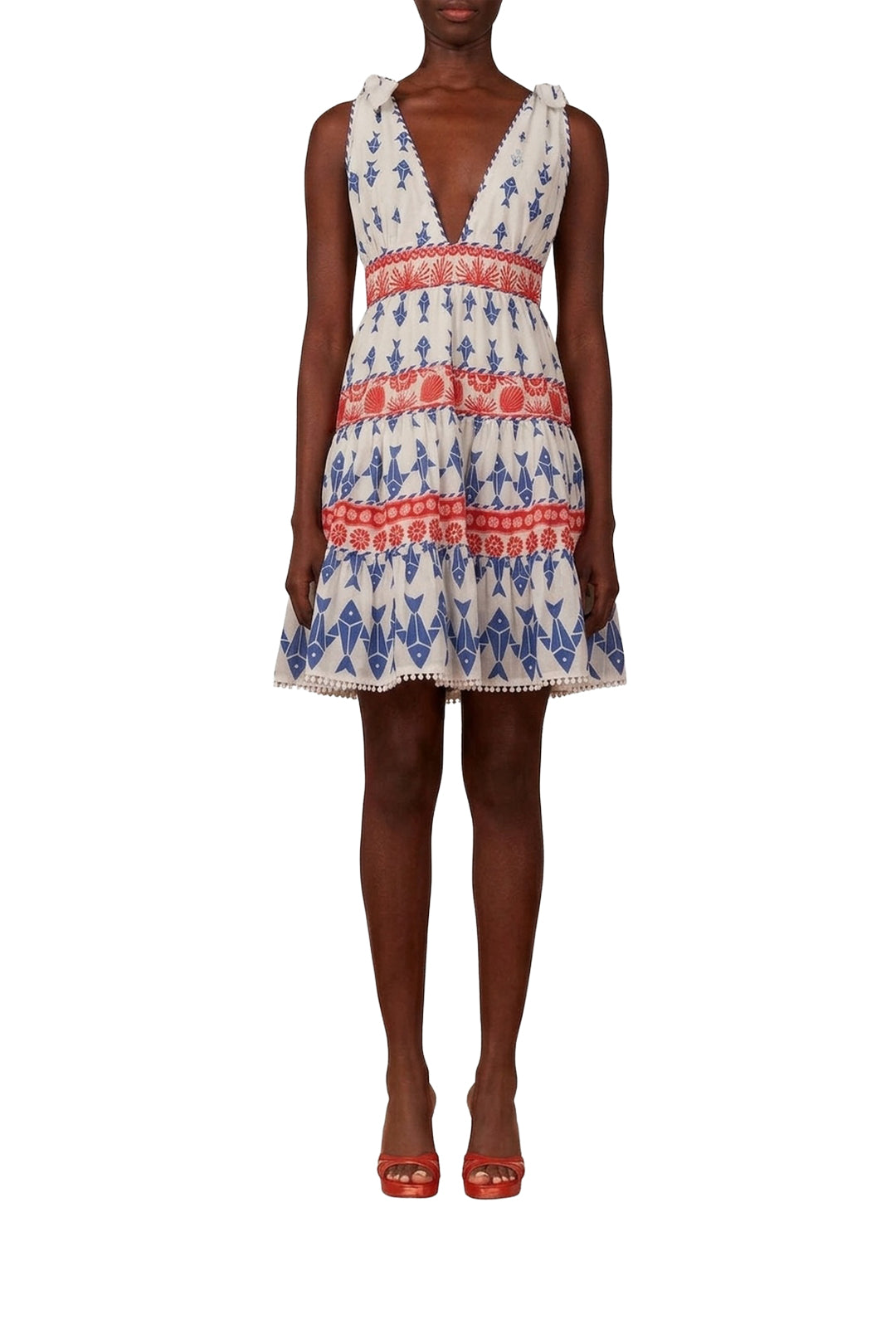 Graphic Fishes cotton short dress - Blue