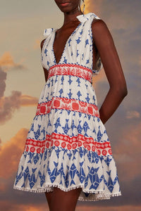 Graphic Fishes cotton short dress - Blue