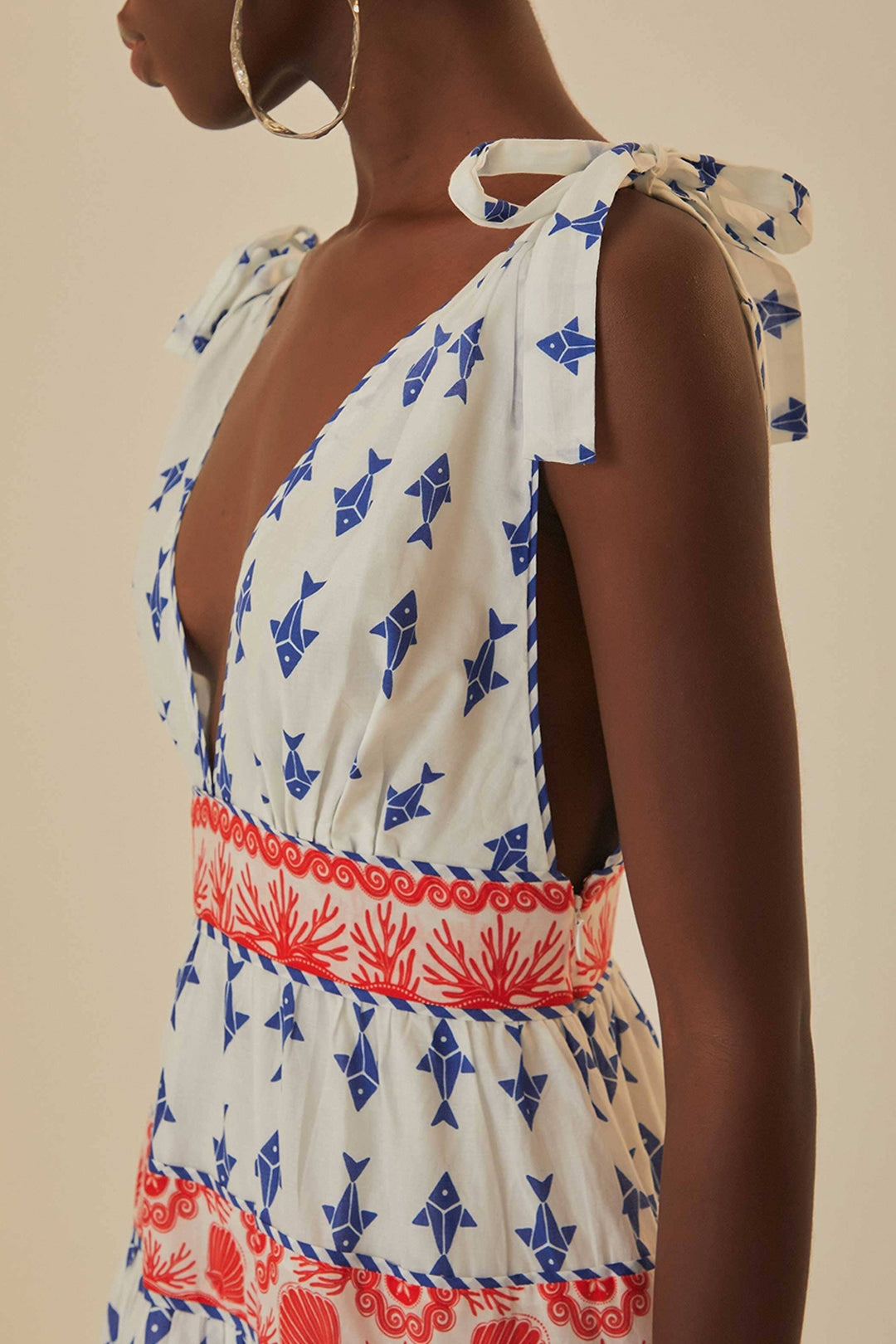 Graphic Fishes cotton short dress - Blue