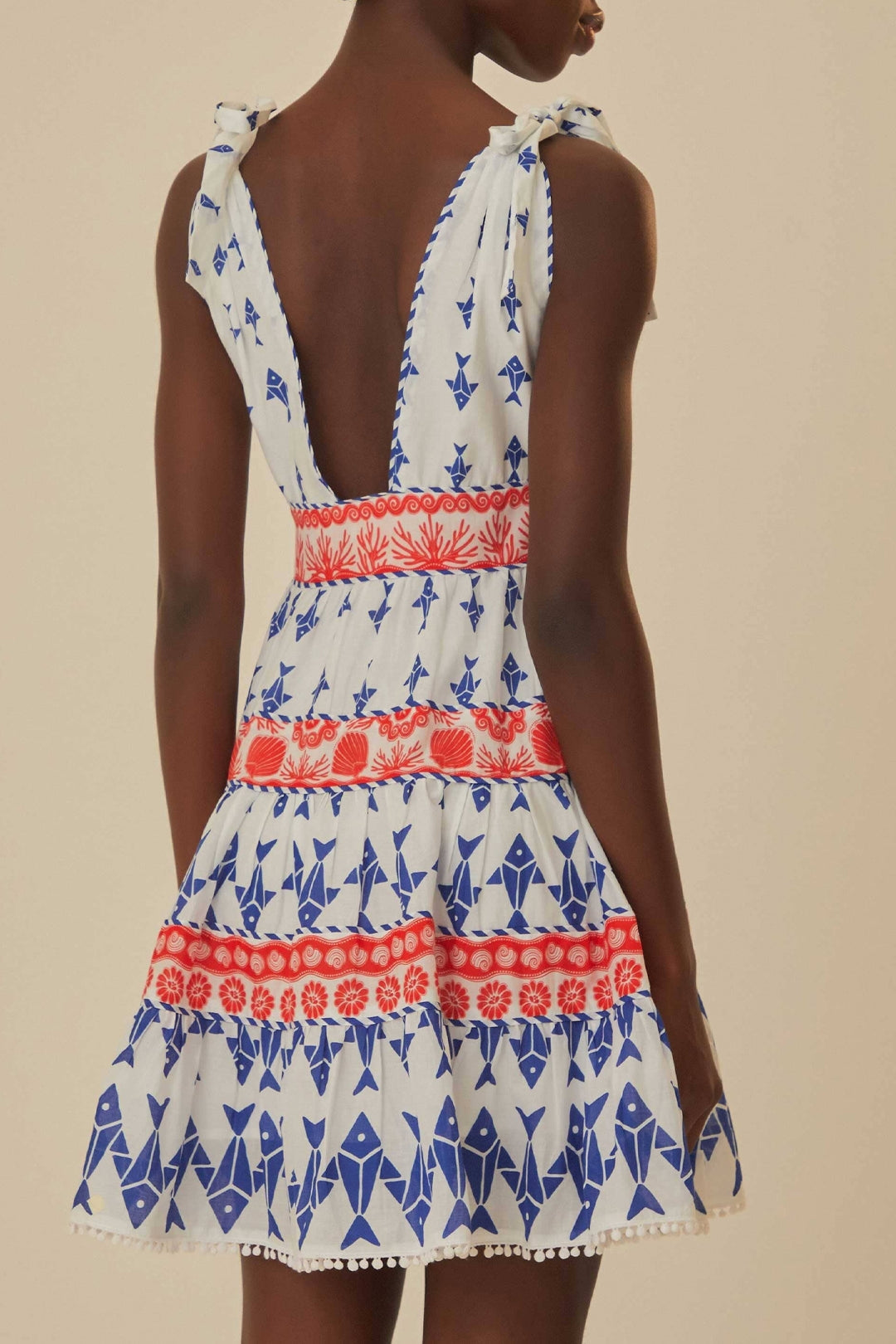 Graphic Fishes cotton short dress - Blue